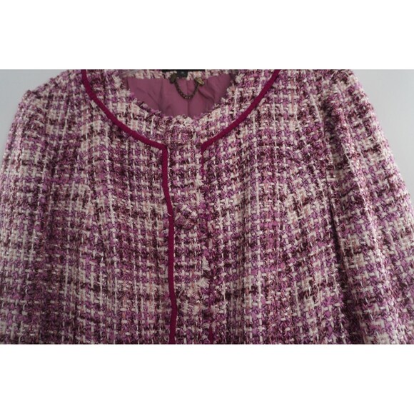 Express VintageY2K 2008 Design Studio Purple Pink Tweed Blazer Fringe Trim Sz 10 - Picture 3 of 11